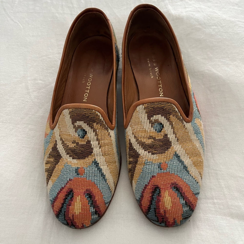 Stubbs & Wooton Needlepoint Slipper Tapestry Flats Loafers Women's Shoe Size 7